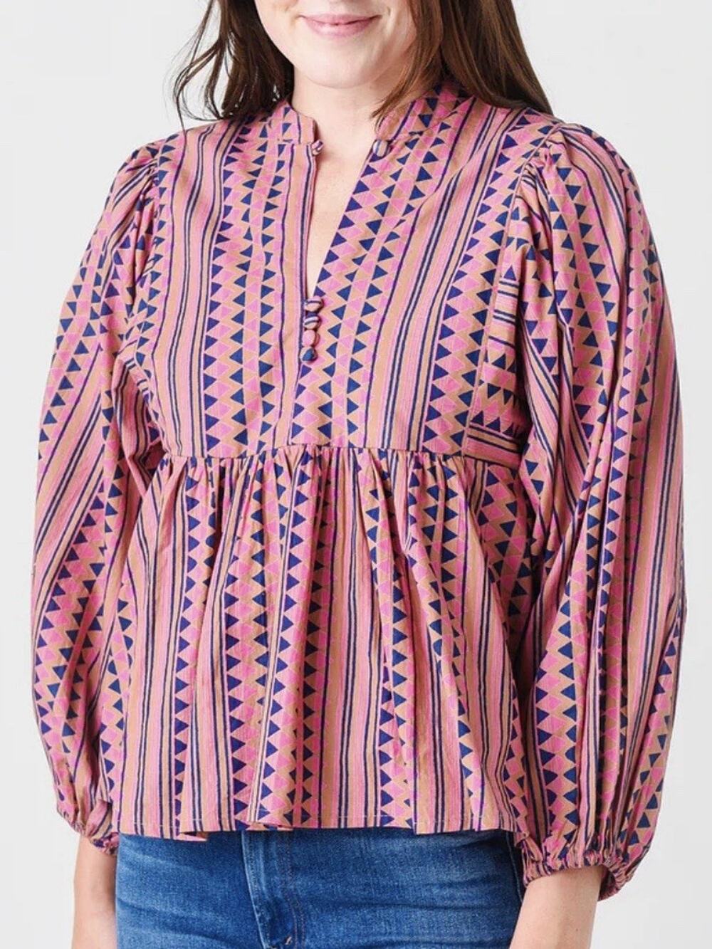 OLIPHANT Women's Mandarin Balloon Sleeve Top Size XS